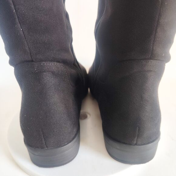 Dream Pair Thigh High Over The Knee Boots Size 8 Faux Suede Black Low Block Heel - Picture 9 of 16